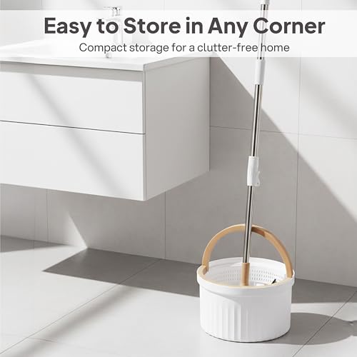 Image of Kleeno by Cello Magic Mop with Square Bucket | White & Beige | 360 Degree Movement | Highly Water Absorbent | Microfiber Pads for Wet & Dry Cleaning | Free Refill | Ideal for Home, Kitchen & Office