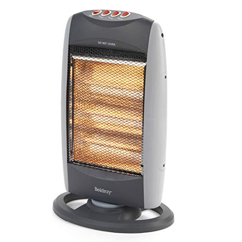 Beldrayu00ae EH0197S2STK Portable Halogen Heater | 3 Heat Settings | Over Heat Protection | Silent Operation | 1200 W | Grey