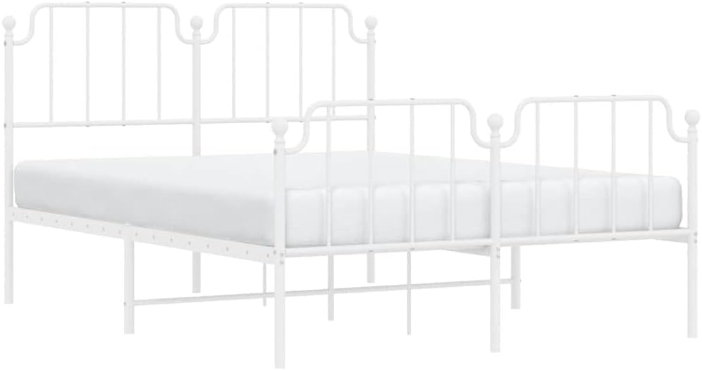 vidaXL Full Metal Bed Frame with Headboard and Footboard, Under Bed Storage Space, Sturdy Steel Construction and Easy Assembly, Minimalist Style, White, 12'' High, Without Mattress