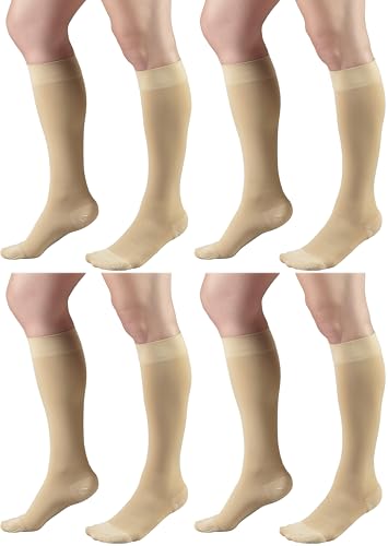 Image of Truform Short Length 20-30 mmHg Compression Stockings for Men and Women, Reduced Length, Closed Toe, Beige, Medium (Pack of 4)