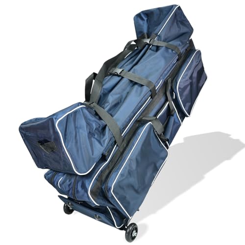 Fefosaep Fencing Bag with Wheels - Rolling Fencing Bag with Draw-bar and High-top Weapon Pocket - Navy Blue
