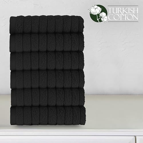 Image of Elegant Comfort 100% Turkish Cotton Corduroy Ribbed Luxury Washcloths 6 Pack Soft 13 x 13 Inch - Higly Absorbent, Durable, Quick Dry, Spa Premium Hotel Quality for Bathroom or Travel, Black