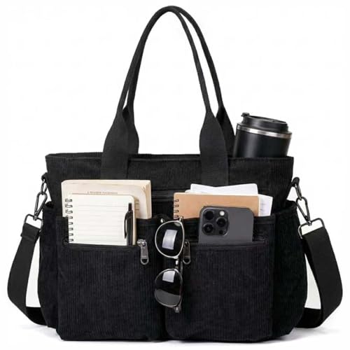 YDF Women's Corduroy Crossbody Tote Bag Black