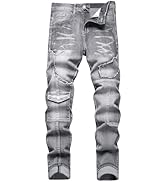 XIMXIMMTIAN Men's Biker Moto Washed Distressed Slim Fit Straight Jeans Denim…