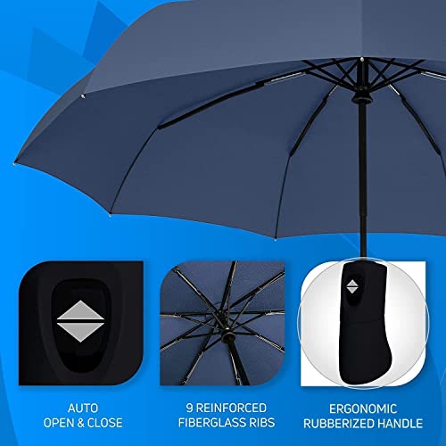 Image of QONETIC Portable Auto Open Close Travel Umbrella for Men & Women, Windproof Folding Umbrella for Rain, Compact Waterproof Umbrella, Lightweight 3 Fold Design for Daily Travel & Office Use