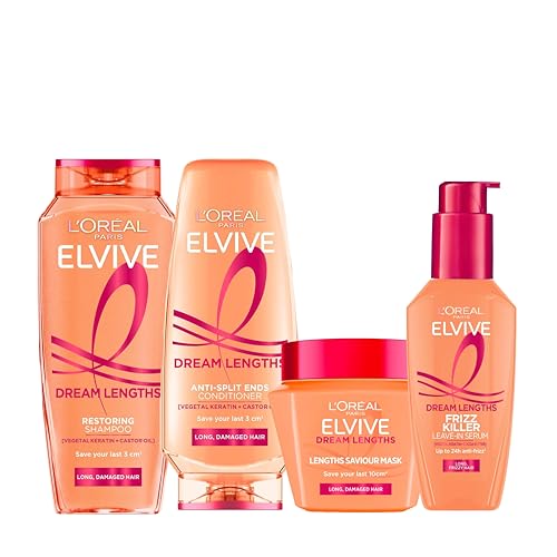 LOreal Paris Elvive Dream Lengths Ultimate Haircare Set 400ml Shampoo 300ml Conditioner 300ml Saviour Mask & 100ml Frizz Killer Serum (4-Piece Set)