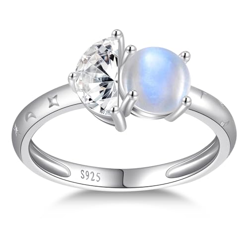 Celestial Sun and Moon Ring Moonstone Ring for Women 925 Sterling Silver Sun and Moon Ring Celestial Bodies Enthusiast Engagement Ring Double Stone Ring Proposal Gift for her Size 5-92