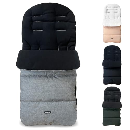 Image of My Babiie Footmuff - Fleece Lined Cosytoes, Universal Fitting for Pushchair, Stroller, Buggy & Pram, Dual Layer, Showerproof, Accessory for Baby - Grey & Black