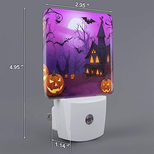Image of Halloween Pumpkin Night Light Set of 2, Lanterns and Ghost Owl Bat Auto Sensor LED Dusk-to-Dawn Nightlights, Plug-in Sensor Lamp for Bedroom Bathroom Kitchen Hallway Stairs Decorative