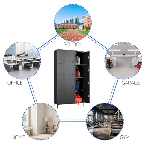 Image of Aobabo 12 Doors Metal Lockers for Employees, Steel Storage Lockers for School Office, Black, Assembly Required