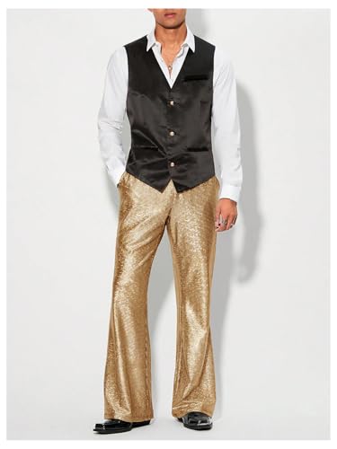 Floerns Men's Metallic Glitter Wide Leg Trousers Performance Shiny Disco Pants4