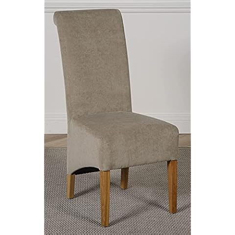 OAK FURNITURE KING Montana Set of 4 Dining Chairs Set Grey Fabric Chairs for Dining Room or Kitchen | High Back Light Grey Dining Chairs Set 4 with Oak Legs and Nylon Glides Cover