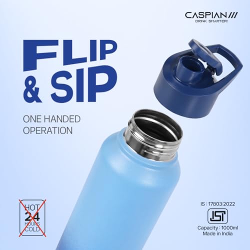 Image of CASPIAN / / / Hike Stainless Steel Customize Sipper Water Bottle Leak Proof Thunder for Fridge Home Office Travel School Kids Boys Girls Adults Sports Gym Yoga (B Horizon 1 Litre, Set of 1)|