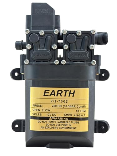 Image of Earth High Pressure Diaphragm Pump Double Motor 12V Dc Motor Kit 250 Psi 4452 Copper Agriculture Farm Fogger Misting Spray Motor Pump with 10 Feet Outlet Pipe, 4 Feet Inlet Pipe & 2 Clamp
