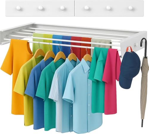 Yaqor Wäscheständer Wandmontage Oder Wäscheständer Wand. Ausziehbar Und Platzsparend. Wäschetrockner Klein Für Wand. Clothes Drying Rack Zeitlos Praktisch - (Weiß, 80Cm) (80 cm)