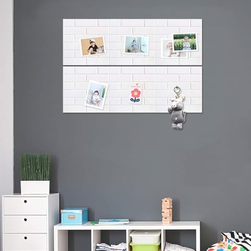 Image of 6Pcs Felt Black Boards with 50 Drawing Pins, 30x30cm Self Adhesive Wall Brick Pattern Utility Felt Board for Photo, Memo, Reminder Notes (White)