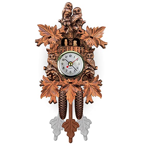 Surakey Cuckoo Shaped Wall Clock Small Clock Decor Wooden Clock Antique Pendulum Traditional with Owl & Pendulum Hanging Clock Time Display for Home Kids Room Bedroom Decor, Type 16
