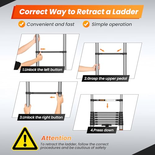 Image of Telescoping Ladder, 12.5 FT Extension Ladder w /Hooks, Heavy Duty 330lbs Max Capacity, Collapsible Telescopic Ladder for Rv, Roof, Outdoor