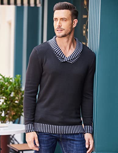 COOFANDY Men Casual Knitted Sweaters Shawl Collar Dress Sweater Long Sleeve V-Neck Pullover Tops4