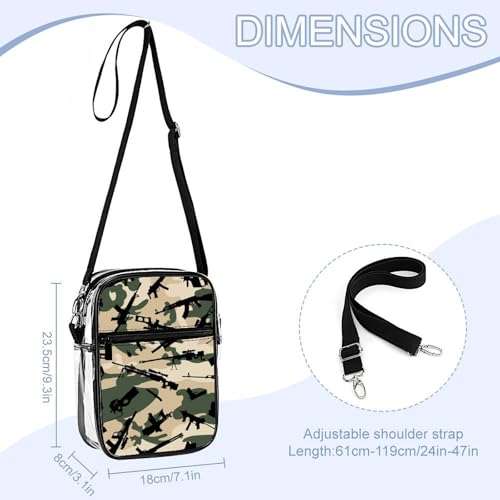 Camouflage Gun Clear Crossbody Bag Stadium Bag Adjustable Side Shoulder Bags Messenger Bag with 2 Compartments2