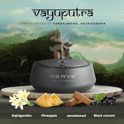 Image of Keydroid Nerve Mindful Fragrances 30ml | Car Aroma Diffuser | Aromachology based | Long-Lasting, Anti-Odour Perfume | Rechargeable & Refillable (Vayuputra)