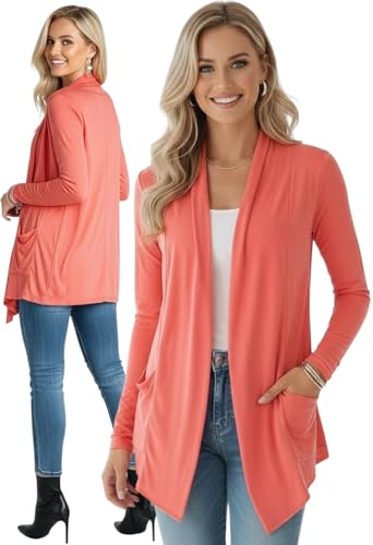 Image of ToBeInStyle Womens Open Front Long Sleeve Lightweight Asymmetrical Draped Cardigan with Side Pockets