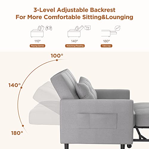 Noelse 34 Inch Sleeper Chair Bed, 3-In-1 Convertible Sofa Chair Pull Out Chair Bed With Adjustable Backrest, Single Armchair Sofa Bed For Living Room Apartment (Light Gray) #TOP3