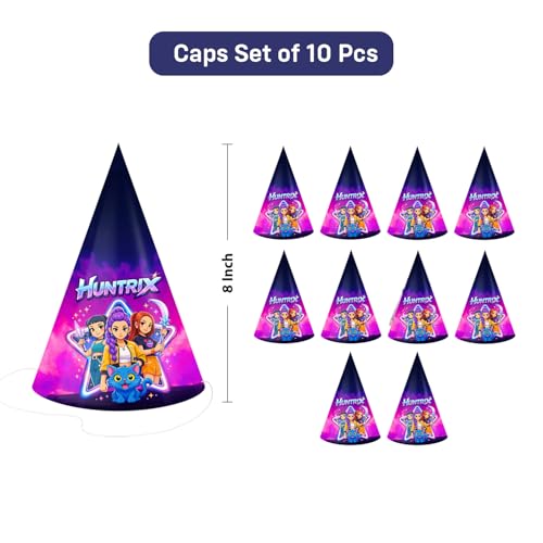 Image of Party Propz Kpop Huntrix Happy Birthday Caps Set of 10 Pc (8 Inch), Birthday Cap for Decoration,Huntrix Hat for Decor, Kpop Theme Birthday Cap, Birthday Decoration Items for Kids (Cardstock)