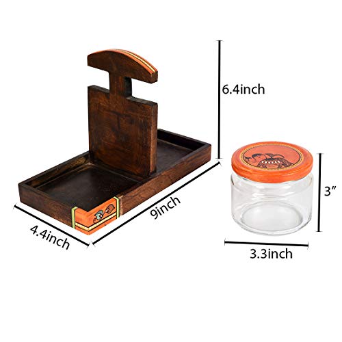 Image of AAKRITI ART CREATIONS Jaar Holder & 2 Glass Jaars | Handcrafted Madhubani Art Storage Jars | Kitchen Decoration Items Stylish Tray & Jars | Kitchen Containers with Tray