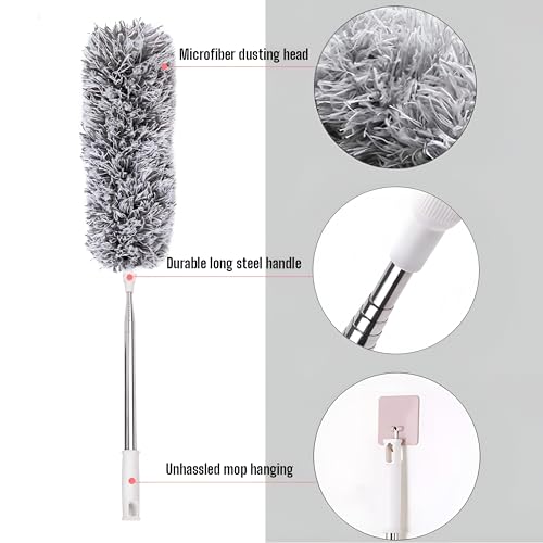 Image of Zureni Fan Cleaner Brush Microfiber Foldable Duster Cleaning Mop with Long Rod for Car Home Office Fan Ceiling Flexible Feather Dusting (Pack of 1, Multicolour)