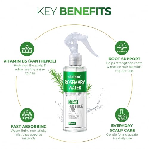 Image of Streax Rosemary Water Spray for Hair Growth - 100ml, For Hair Regrowth, Stronger & Thicker Hair and Reduces Hair Fall
