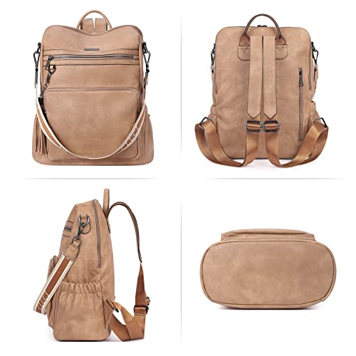 Image of CLUCI Backpack Purse for Women Fashion Leather Designer Travel Large Ladies Shoulder Bags with Tassel, Two-toned Brown, Large