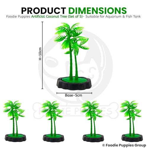 Image of Foodie Puppies Aquarium Plastic Plant Green Artificial (CoconutTree, Small, 6 x 3 x 10 cm) with Resin Base | Decorative Fish Tank Ornament for Freshwater & Saltwater Tanks (Set of 5)