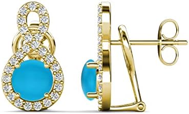 Turquoise & Natural Round Diamond 1.78 ctw Women Infinity Halo Dangle Stud Earrings 14K White Gold