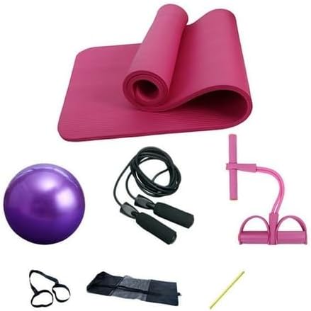 Deluxe Yoga Fitness 5-Piece Set – Non-Slip Mat, Stability Ball, Foam Block, Resistance Band & Strap – Home Gym & Pilates Accessories