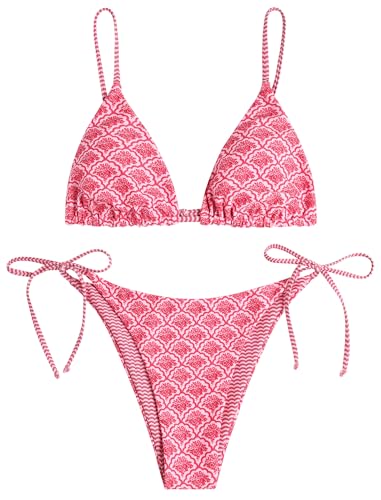 Image of ZAFUL Women's Triangle Bikini Floral String Bikini Set Two Piece Swimsuit Bathing Suits