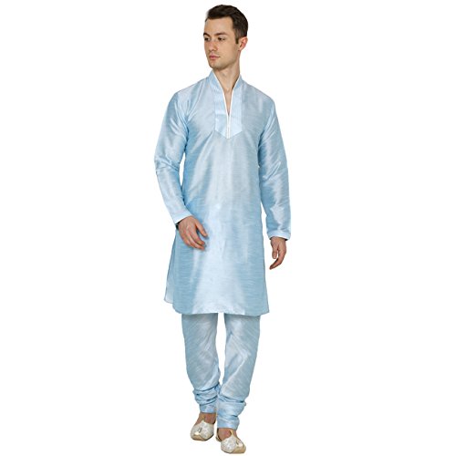 Pyjama Kurta homme soie mélangée bleu clair de qualité supérieure