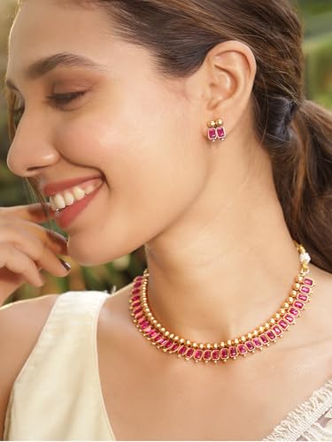 Image of Rubans Necklace Set Gold Plated Traditional Stylish Jewellery Gift for Women & Girls