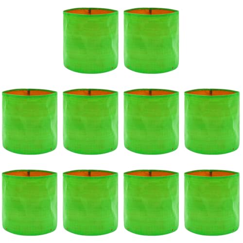 Image of Anandi Green's Premium HDPE Uv Protected 220 GSM Round Shaped Green Colour Plants Grow Bags Suitable for Terrace and Vegetable Gardening (Pack of 10, 12X12 INCH)