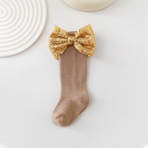 Baby Knee High Socks Girl Non Slip Toddler Cute Sequin Bow Newborn Long Socks Infant Dress Sock for Fall2