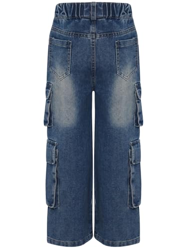 Youth Girls Casual Elastic Waistband Jeans Cargo Pants Wide-Leg Denim Trousers for Hip Hop Jazz Streetwear3