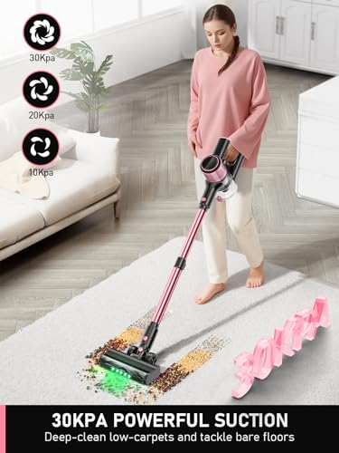 Cordless Vacuum Cleaner, 350W/30Kpa 8 in 1 Powerful Stick Vacuum, with Anti-Tangle Brush and Upgraded Green Light, 40mins Runtime Rechargeable Lightweight Vacuums for Hardwood Floor, Carpet, Pet Hair
