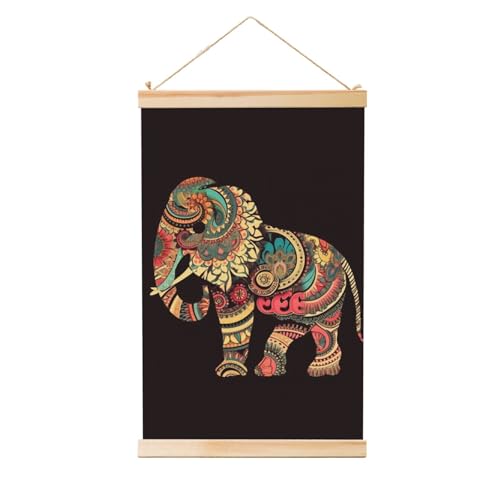 Peinture murale éléphant sur toile haut de gamme avec supports en bois véritable