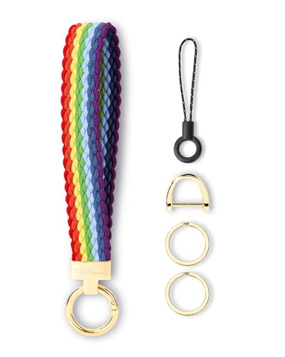 Image of WEESMILE Keychain Wristlet, Stretchy Key Chain for Car Keys with 2 Keyrings and D ring, Cute Wrist Lanyard for Women Men