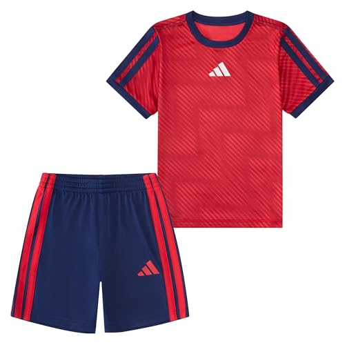 Image of adidas Boys' Short Sleeve 3-Stripe Soccer Tee Shirt and Short Set