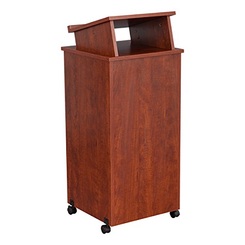 Norwood Commercial Furniture Mobile Stand-Up Cherry Lectern Podium with Casters,2-(Pack)