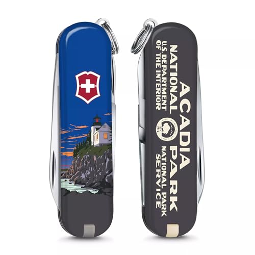 Image of Victorinox Classic SD Swiss Army Knife, Acadia National Park | 7-Function Swiss Mini Knife, Small Blade, Nail File, Screwdriver, Key Ring, Swiss Made, Compact EDC for Keys and Bags