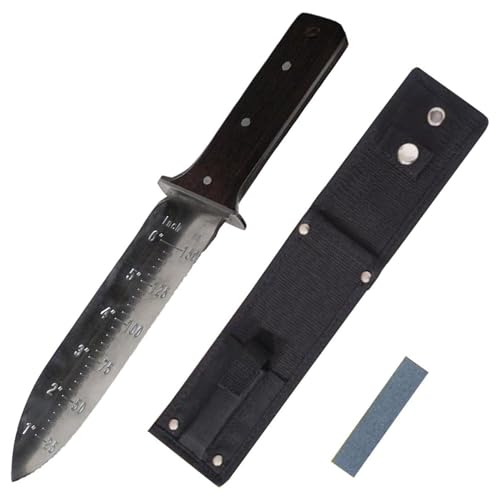 ProtectorTech Digger Inoxydable Couteau de Jardin Pelle pour détecteur de métaux et Retourner à la Main en (avec Manche en Bois de wengé, Polyester Étui et meule de Travail)