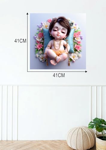 Image of Akki Wold Cute Sleeping KanhaJi Wall Poster Living Room, Office, Pooja Room (Size - 41CM X 41CM)
