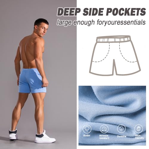 Image of Men 5.5 /7 Inch Cotton Sweat Shorts Men Cotton Workout Short with Pockets